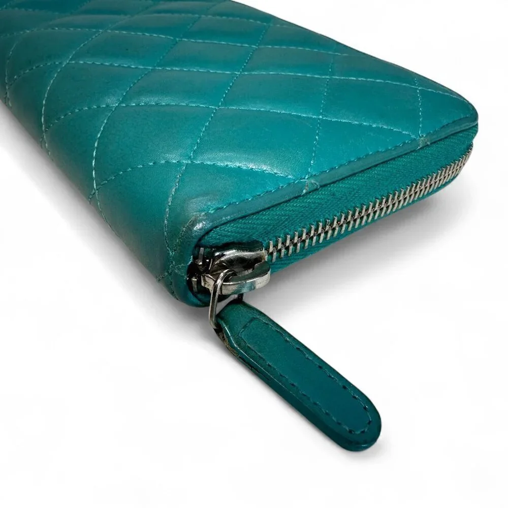 Chanel CC Matelasse Zip Around Long Wallet - Green/Teal